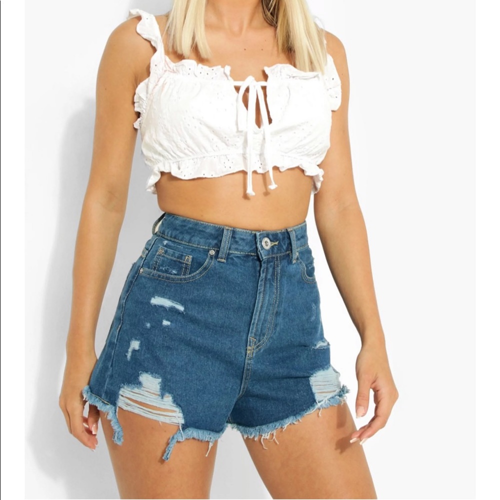 New High Waist Distressed Jean Shorts